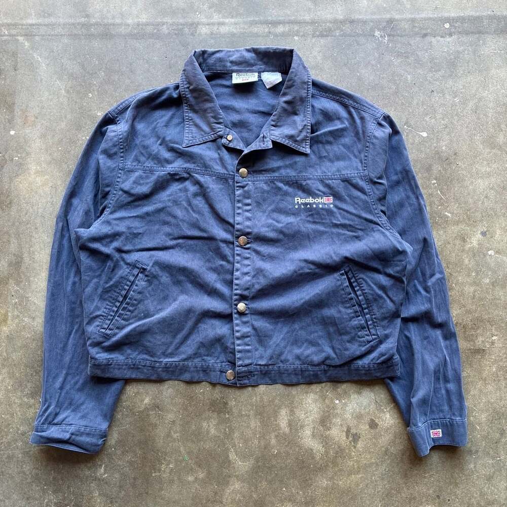 1980’s Reebok Classic Jacket Size XL Blue Cotton Snap Front Workwear harrington